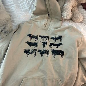Beige Hoodie with Cow Print